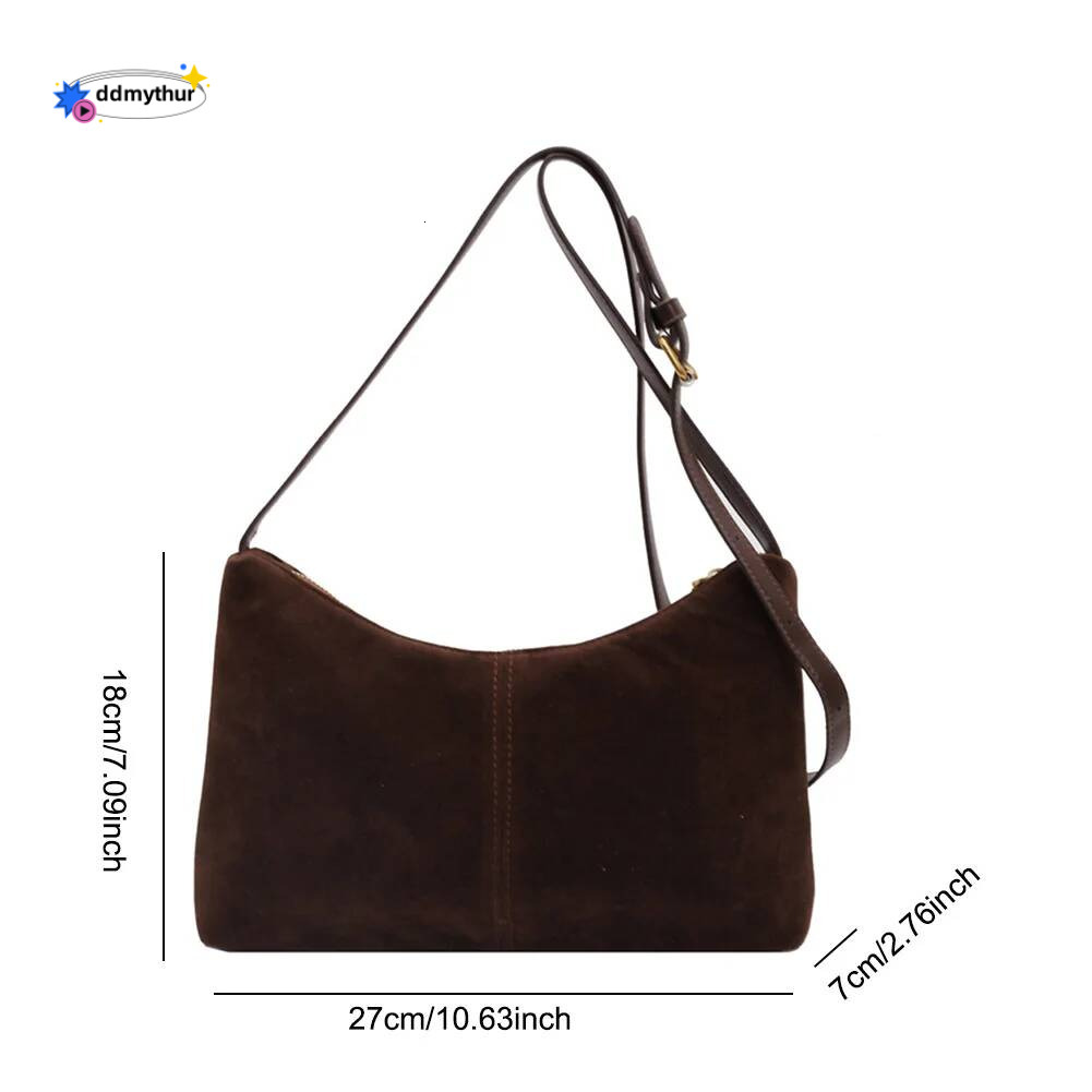 Women Suede Crossbody Adjustable Strap Underarm Bag Multiple Pocket Zipper Satchel Purse for Work Travel ddmythur