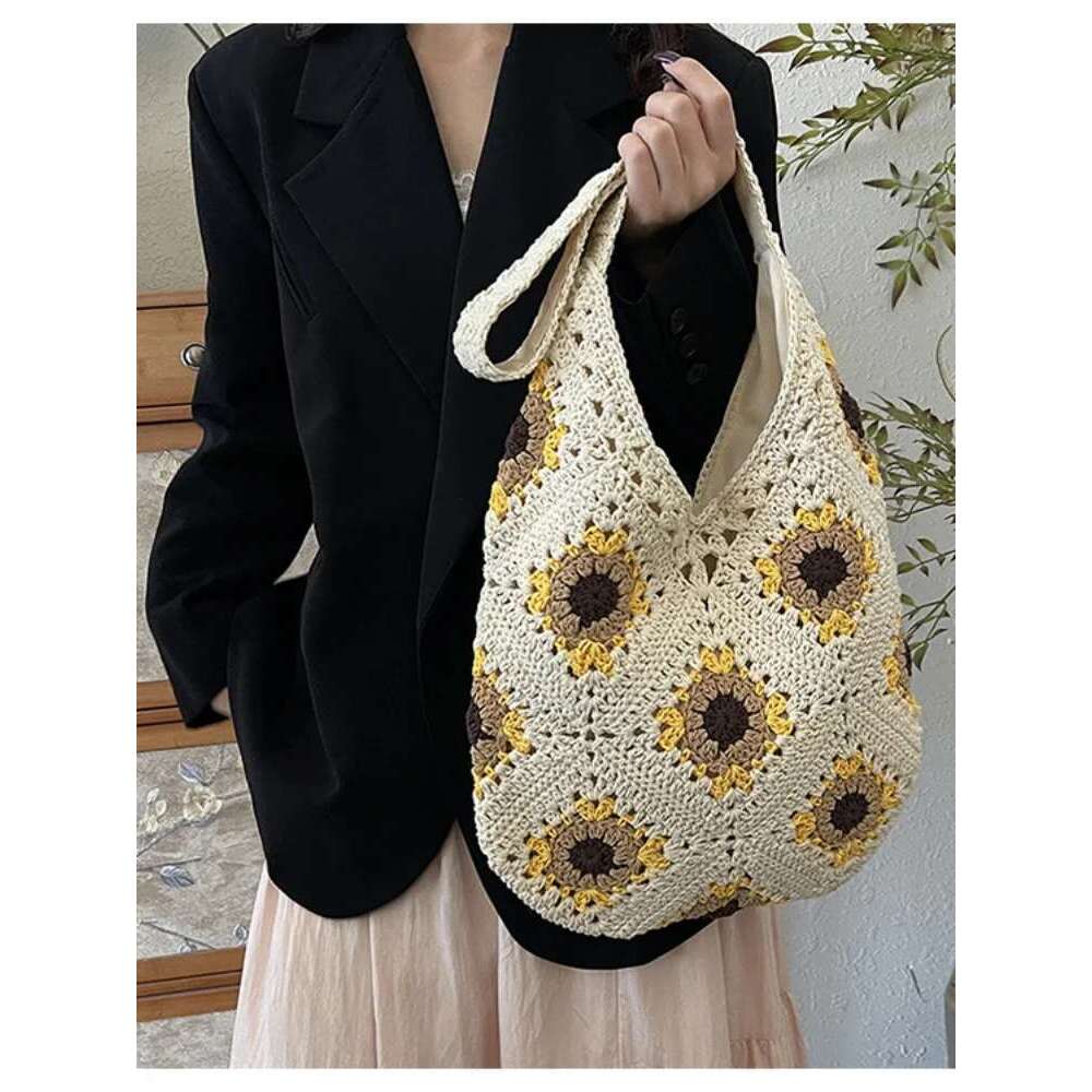Women's Large Capacity Knitted Hollow Suower Shoulder Underarm Bag Fashion Handbag