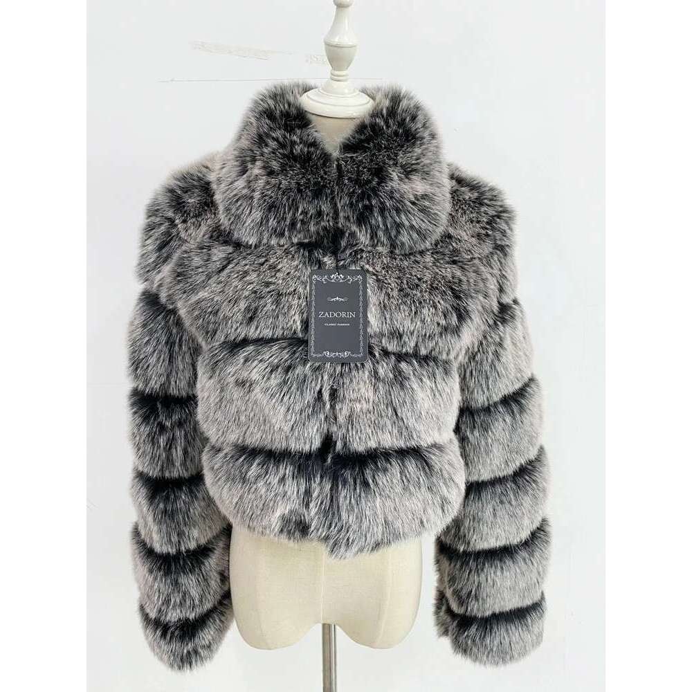 ZADORIN Fashion Cropped Top FAUX Fox Coat Turn Down Collar Winter Coats Women Fluffy Fur Jacket