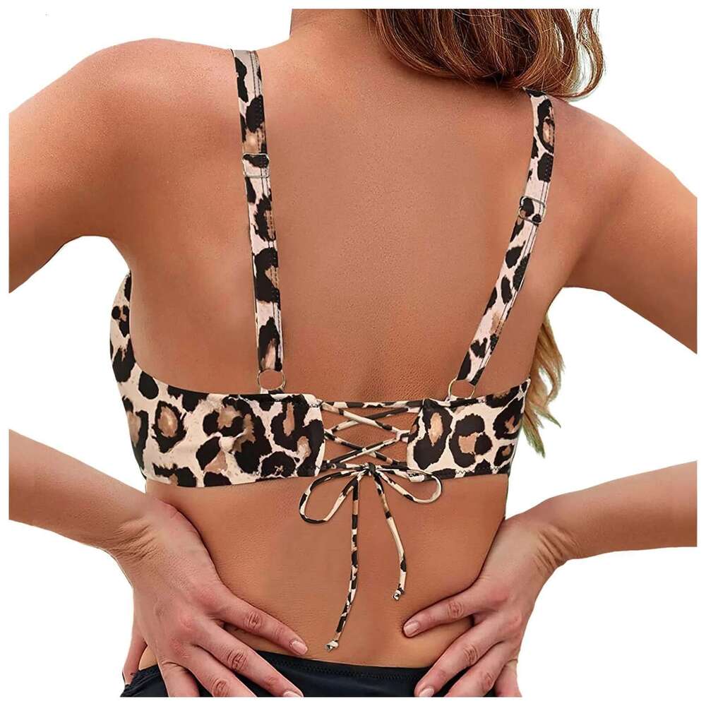 Leopard for Women Ladeis Lace Swimwear Tops Full Coverage Push Up Crop Bikini Bra 2024 Fashion New Bathing Suits