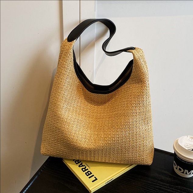 2025 Summer New Large Capacity Handheld Bucket for Women's Beach and Seaside Vacation Grass Woven Single Shoulder Underarm Bag