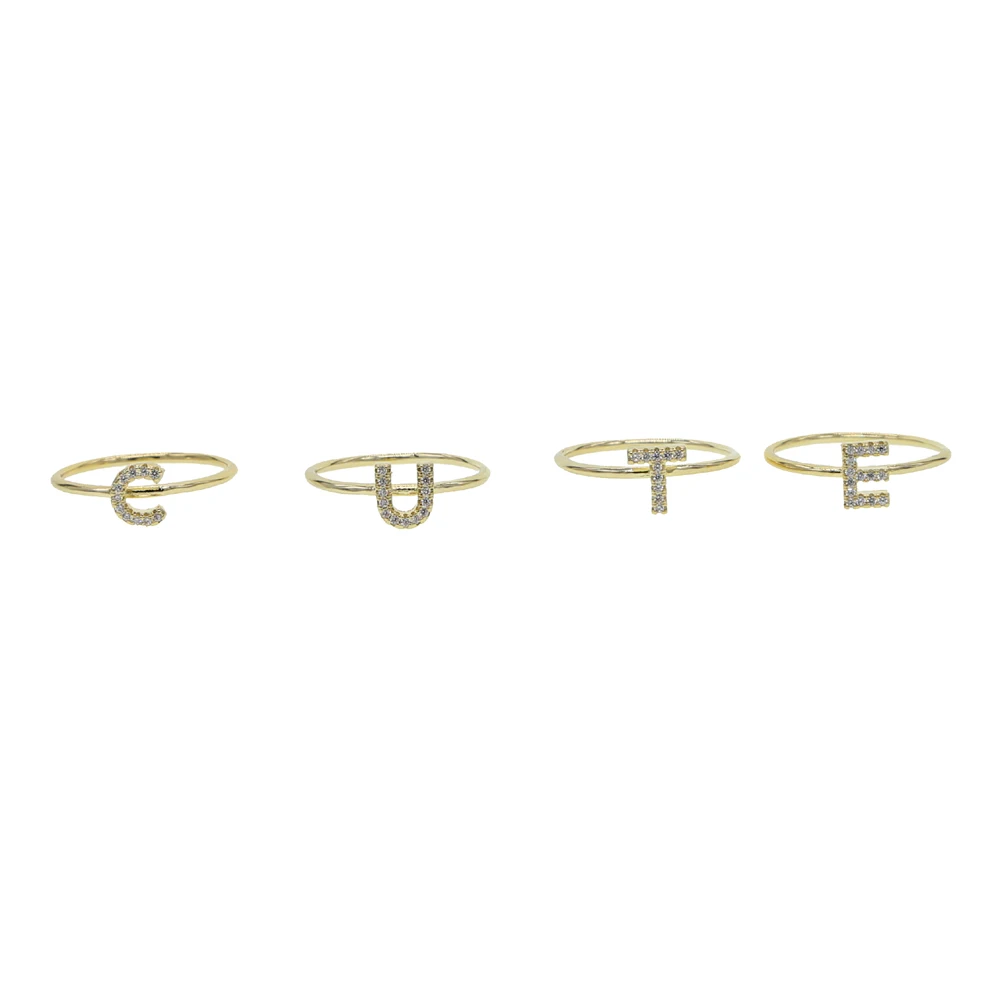 2025 NEW sale cz paved initials 26 Alphabet thin band midi women new name classic letter finger ring