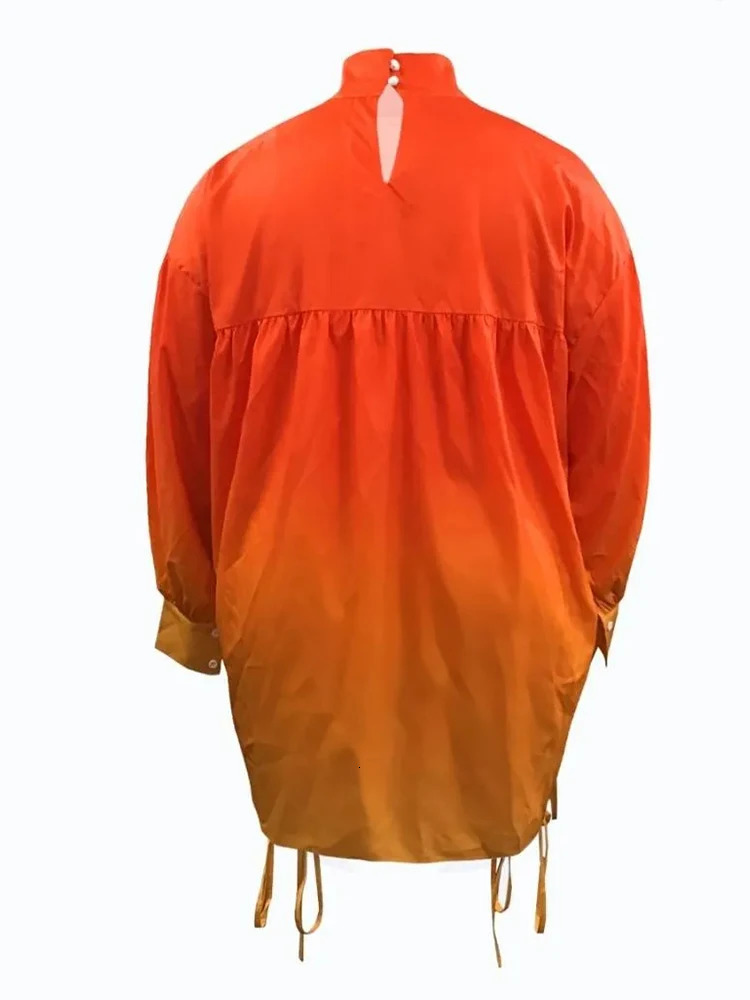 plus Size Tie Dye Half a Turtleneck Fold Casual Dress with Drawstring Long Sleeves Mini Dress 250515