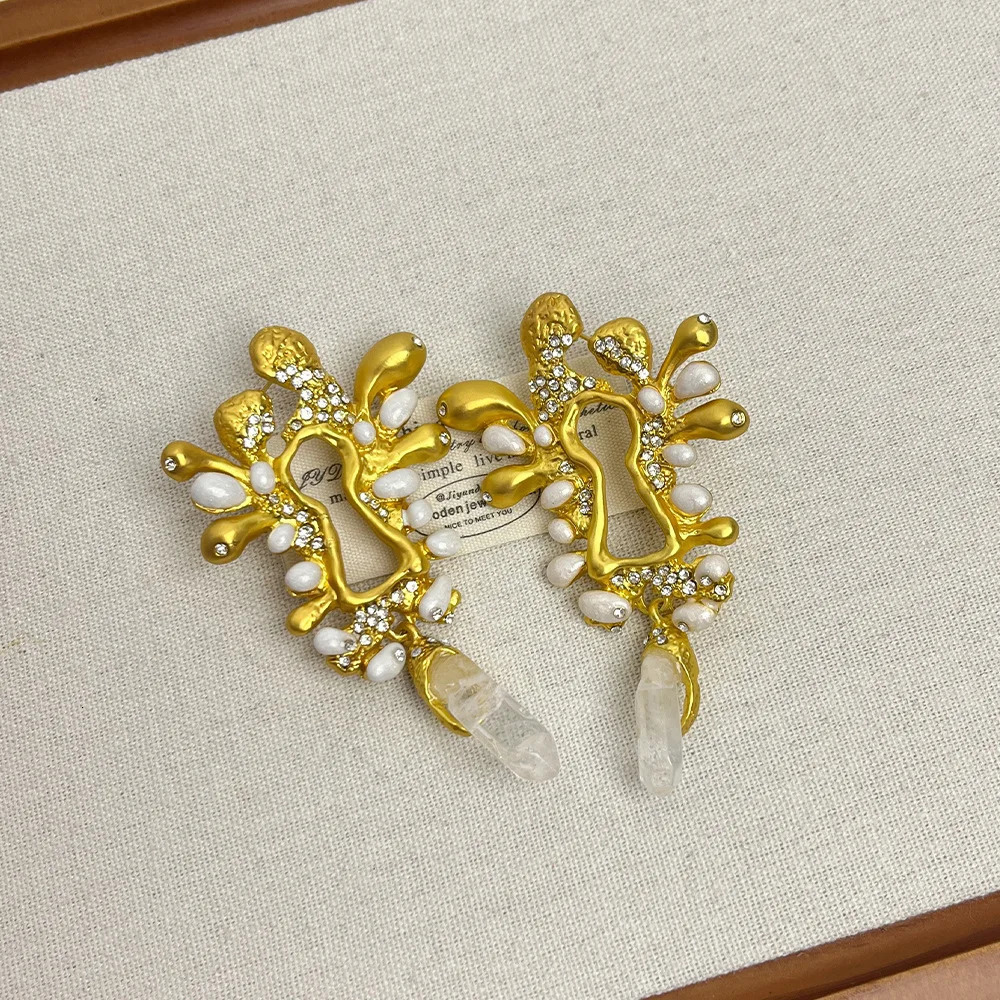 Vintage Keyhole Shaped Natural Stone Unique Earrings 250515