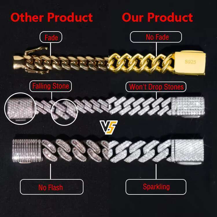 Hip hop male 16mm two row full ice out sharp teeth set sier V vs moissani Cuban chain