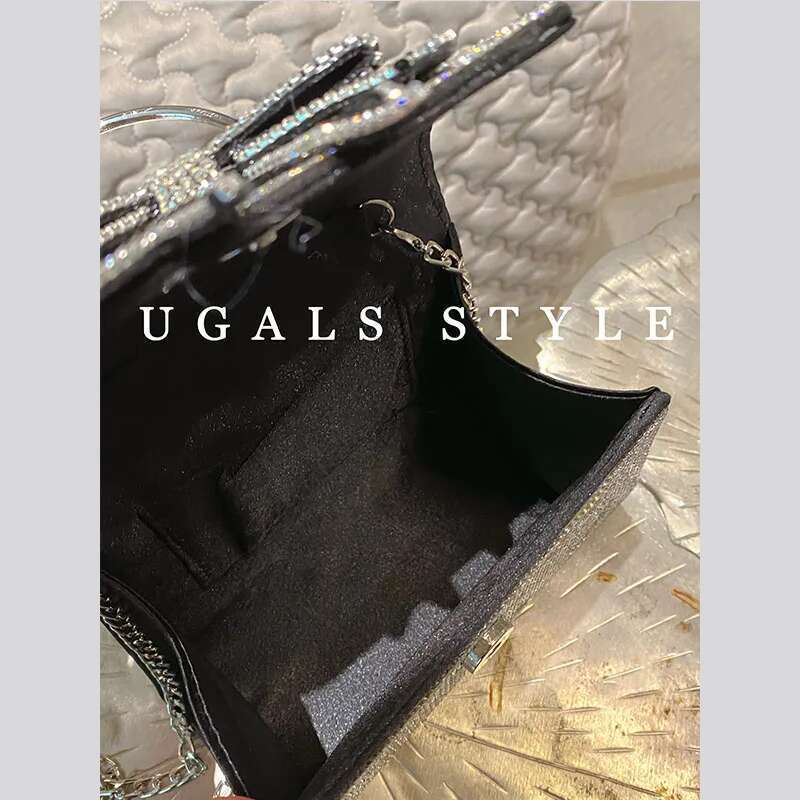 Glitter Bow Knot Square Crystal Shiny Rhinestone Dia Evening Wedding Party Clutch Purse Women's Handbag Shoulder Bag