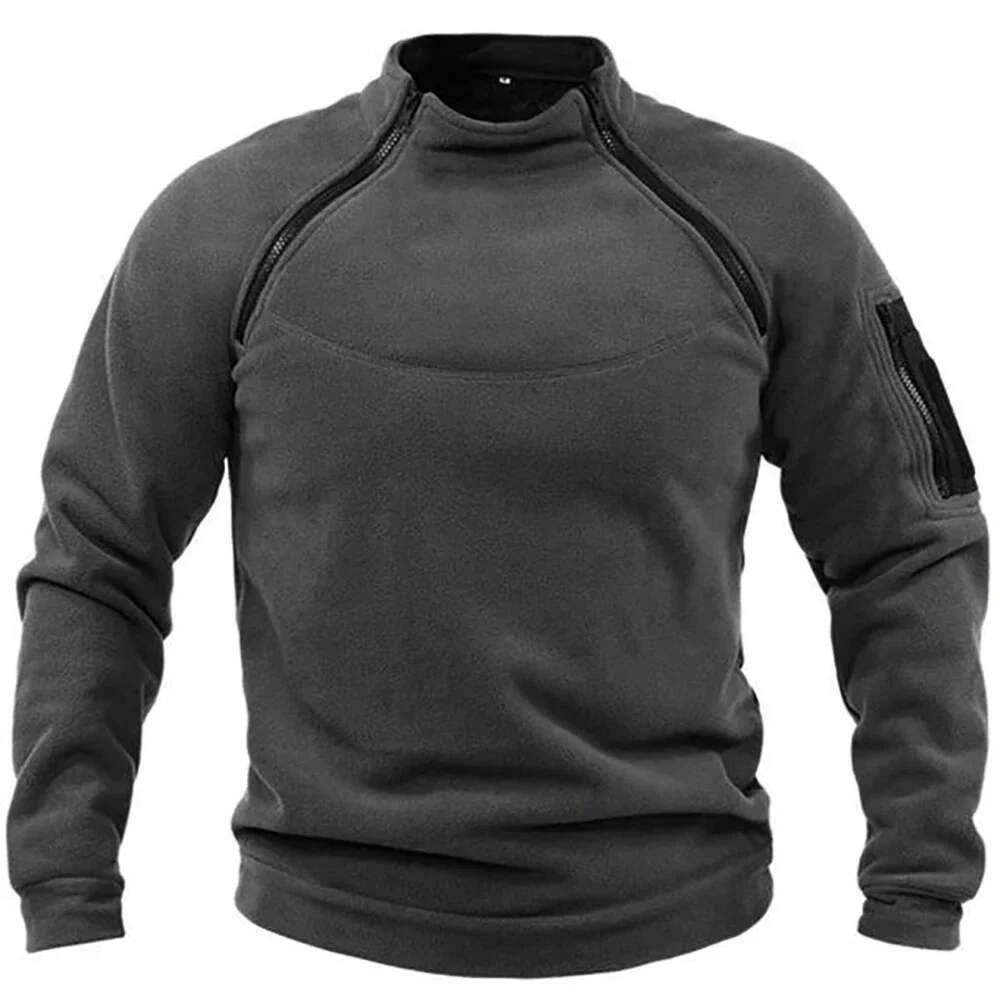 Winter Fleece Men's Pullover Solid Color Tactical Outdoor Jacket Standing Collar Sportwear Windproof Coats Male Thick Sweatshirt Designer
