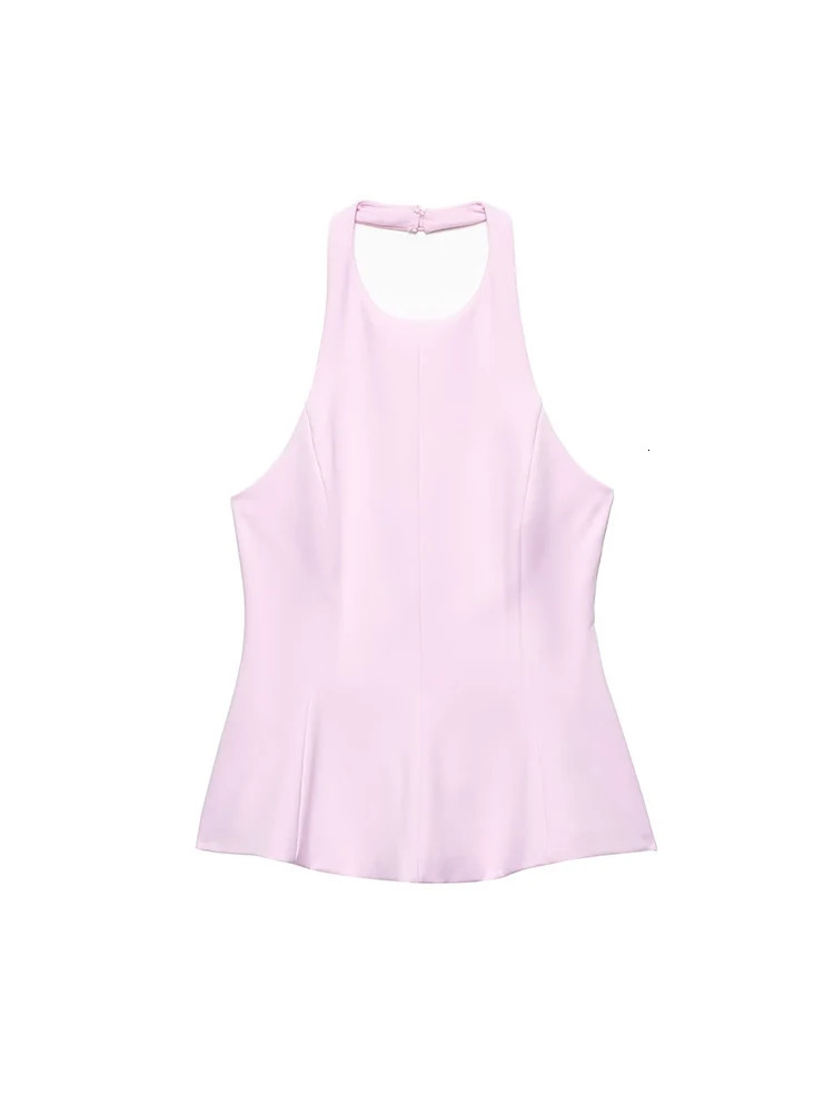 TFMLN Womens Sexy Halter Vest Tops 2025 Sleeveless Tank Tops Fashion Women Casual Summer Elegant Backless Sexy Tops Pink 250515