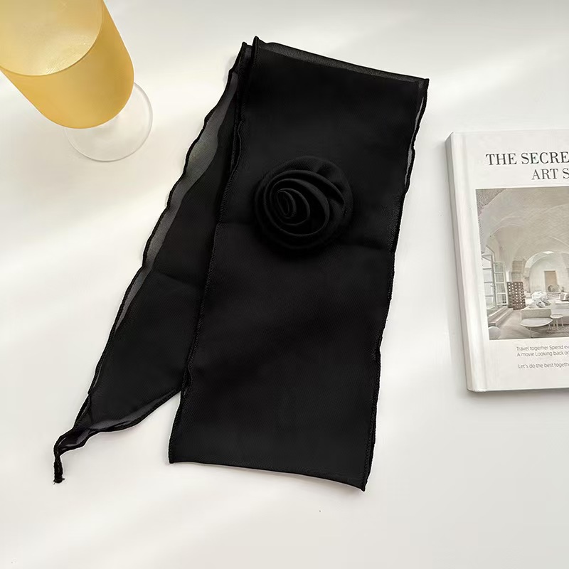 T714 silk scarf women's spring and summer new style rose flower pure color thin style temperament versatile fashion small scarf