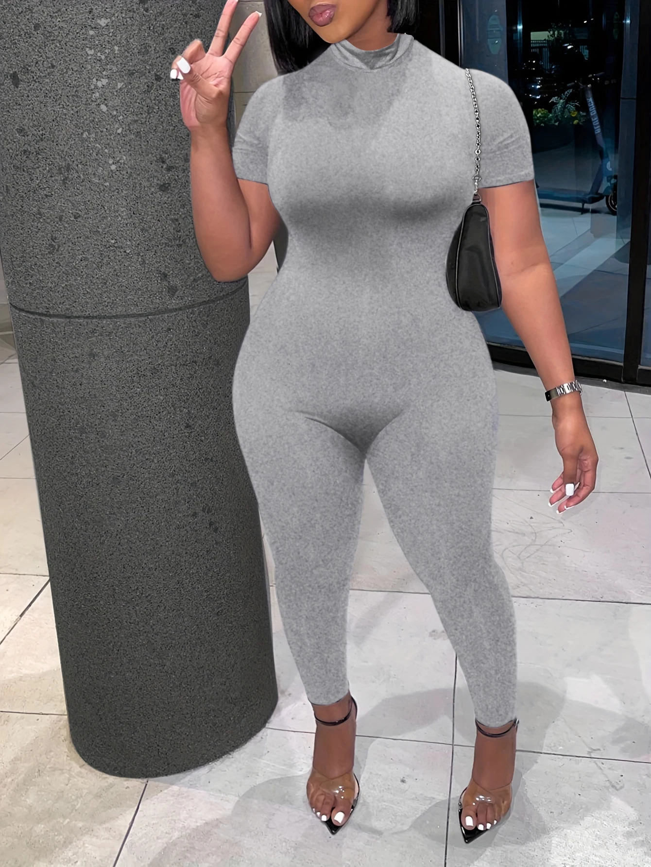 LW Plus Size Jumpsuit summer Solid shorts sets Jumpsuit Women Streetwear O-Neck Bodycon Sexy Sporty Rompers Casual Skinny Overal 250515
