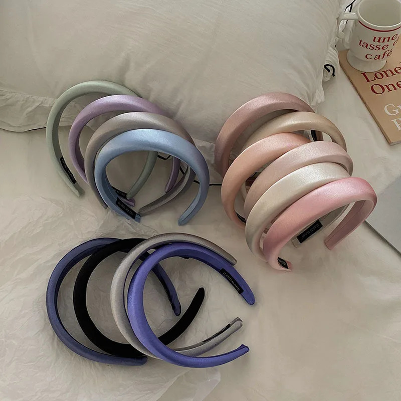 Shiny Satin Fabric Headband Wide Cross Hairbands Daily Headwear Sweet Simple Headbands Women Hair Accessories 250509