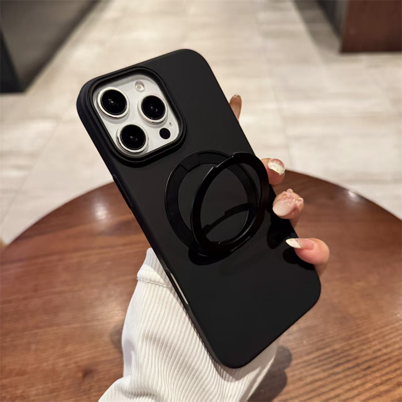 Luxury Magnetic Stand Matte Case For iPhone 16 15 14 Plus 13 Pro Max 360° Rotation Ring Holder Magsafe Cover