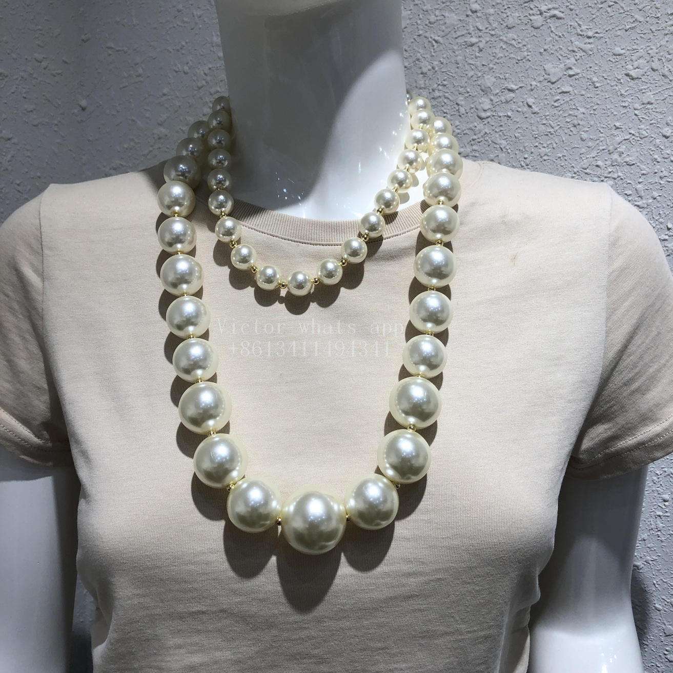 Top quality double BIG pearl necklace chain reinforced inner ring length 45+5CM Wholesale price customize You brand for women and men Pearl Necklace 0