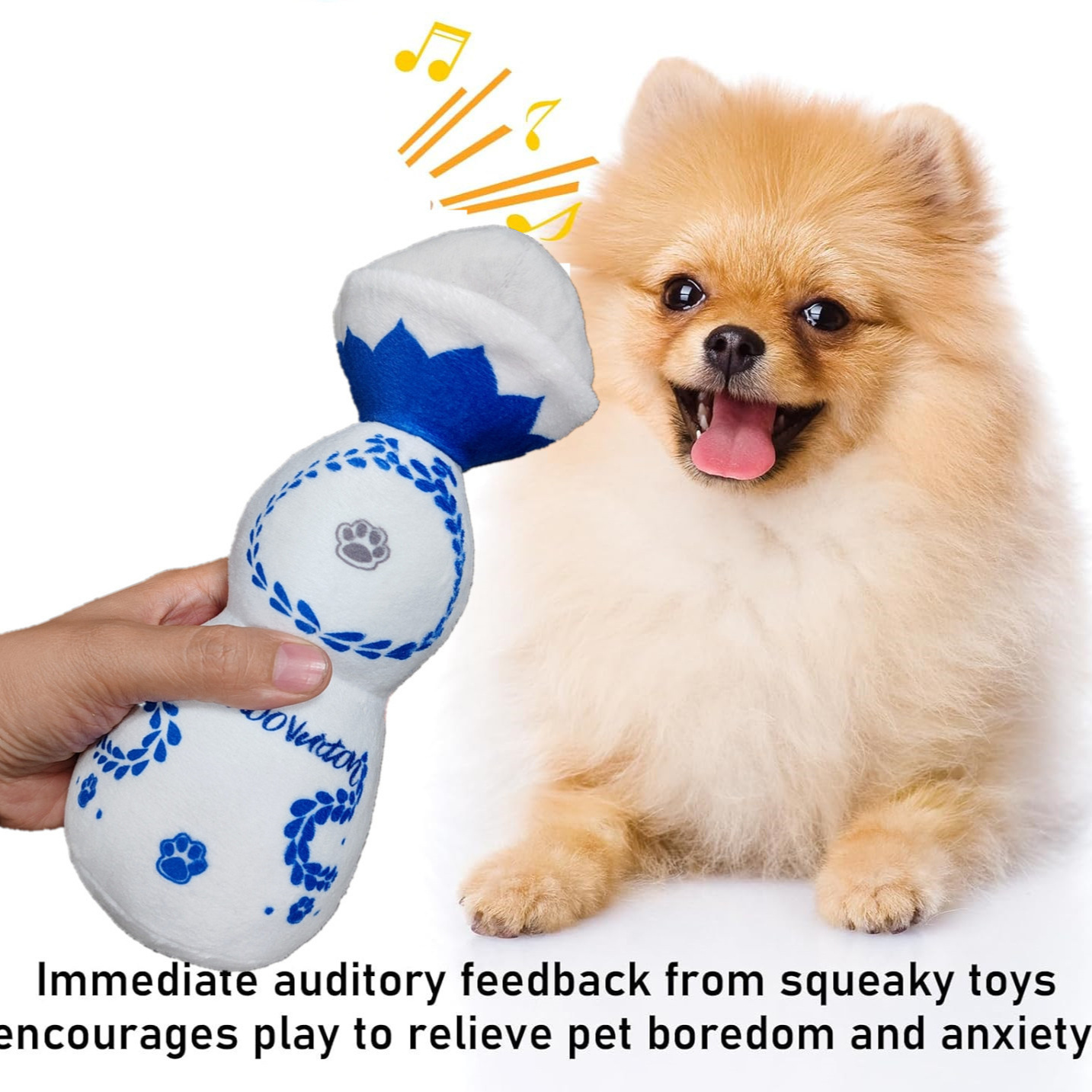 Squeaky Dog Toys Plush Dog Toy with Soft and Highly Elastic Fiberfill Blue White Porcelain Vase Design Stuffed Durable Dog Chew Toys for Small to Larg