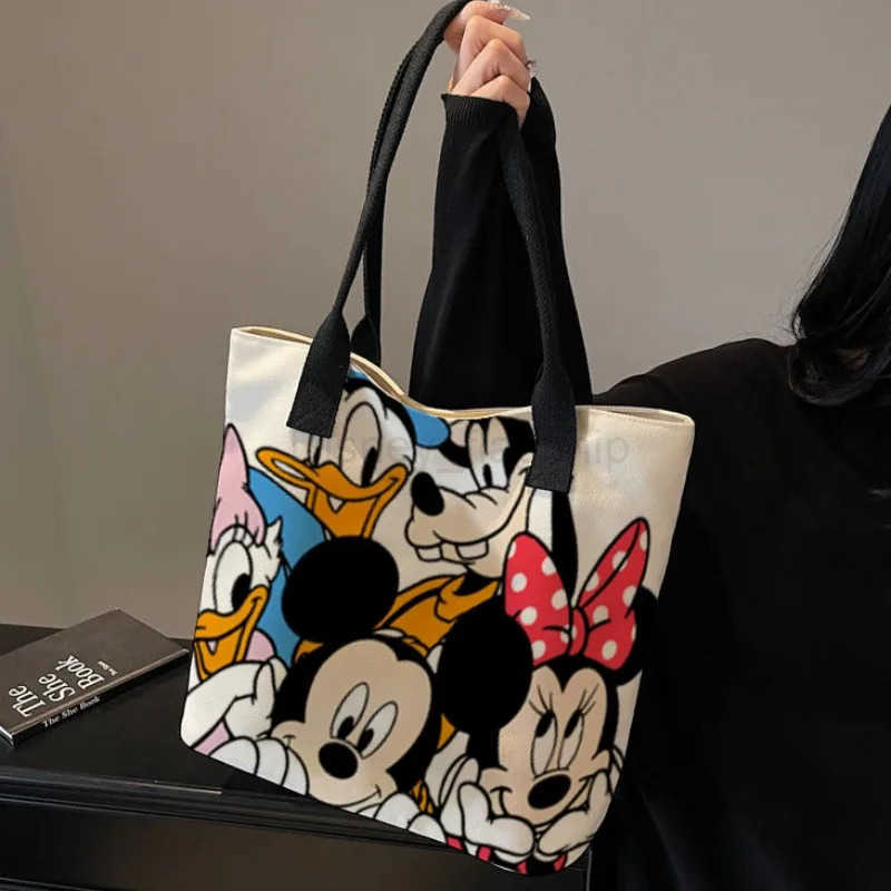 Disney New Cartoon Minnie Mickey Female Student Schoolbag Fashionable Commuting Bag Portable Large Capacity Tote Mommy BagXJ250515