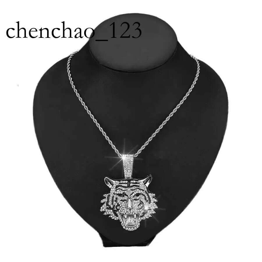 DHcollection RQ 3mm No Fade Stainless Steel Rope Chain Hip Hop Alloy and Bg Rhie tiger Head Pendant Necklace