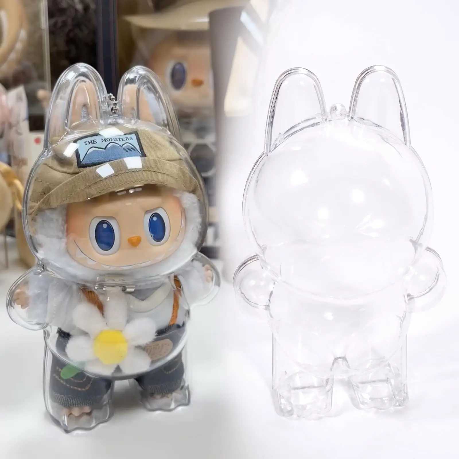 Transparent Protective Dustproof Labubu Monster Toy Doll Storage Box Cute Elf Display Cover for Par Dolls Free shipping