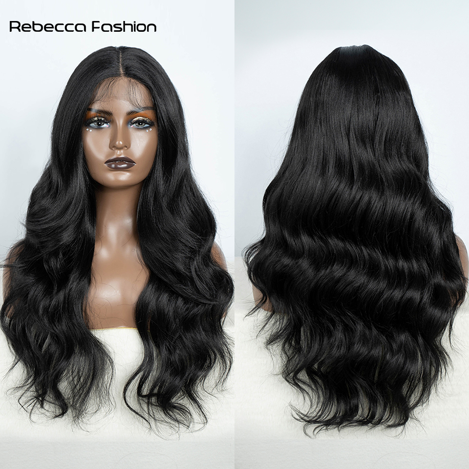 Rebecca Fashion Lace Front Wigs For Women 28'' Highlight Honey Brown Body Wave Ombre Blonde Lace Synthetic Cosplay Wig
