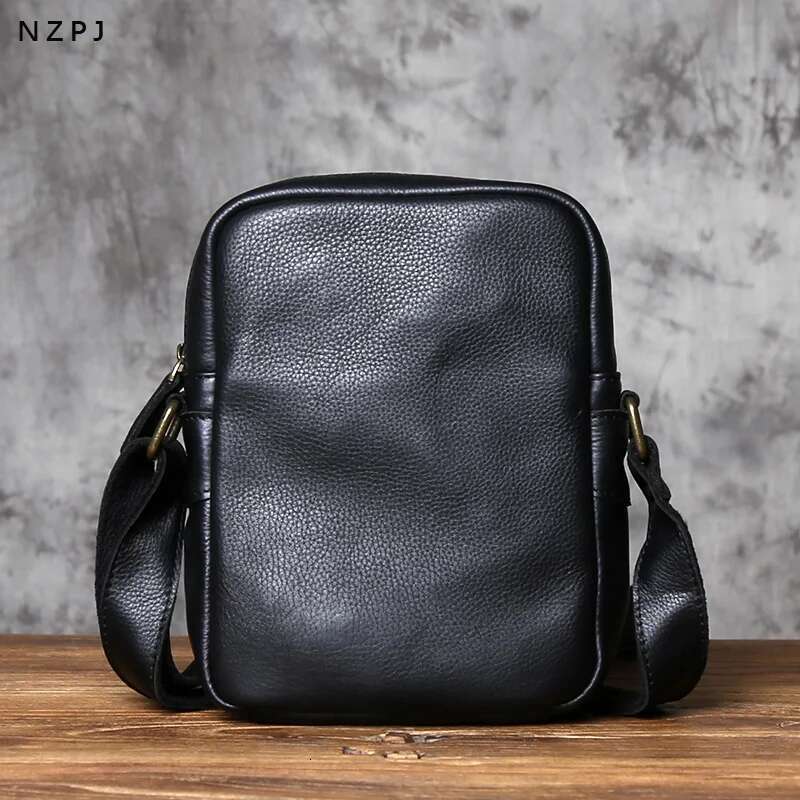 NZPJ Genuine Leather Men's Shoulder Casual Crossbodybag Natural Cowhide Vertical Men Trend Tablet Computer Bag