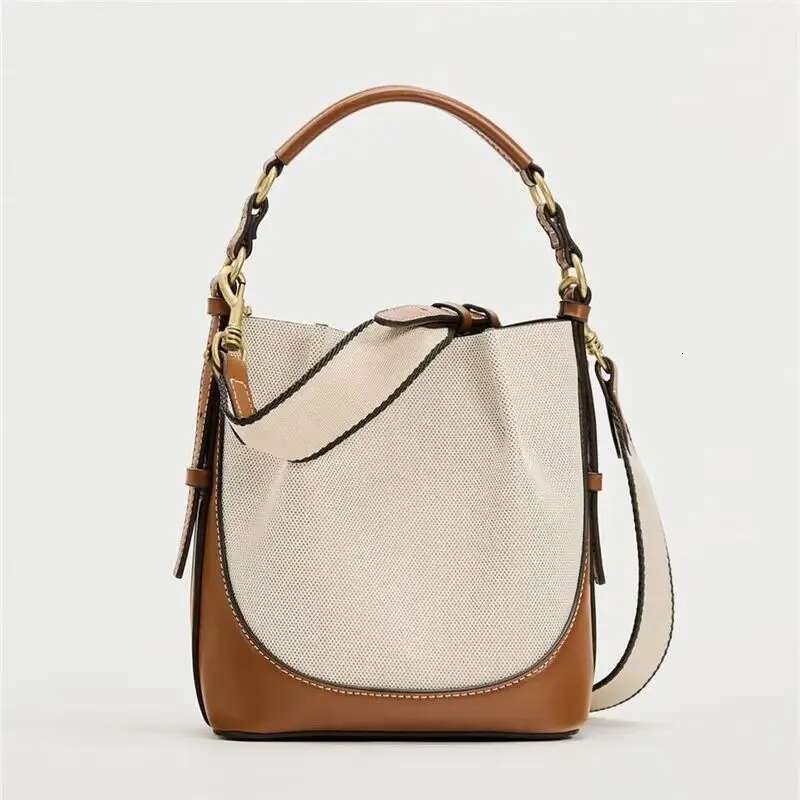 2024 Fashion New Women's Brown Korean Style Portable Crossbody Wide Drawstring Bucket Bag