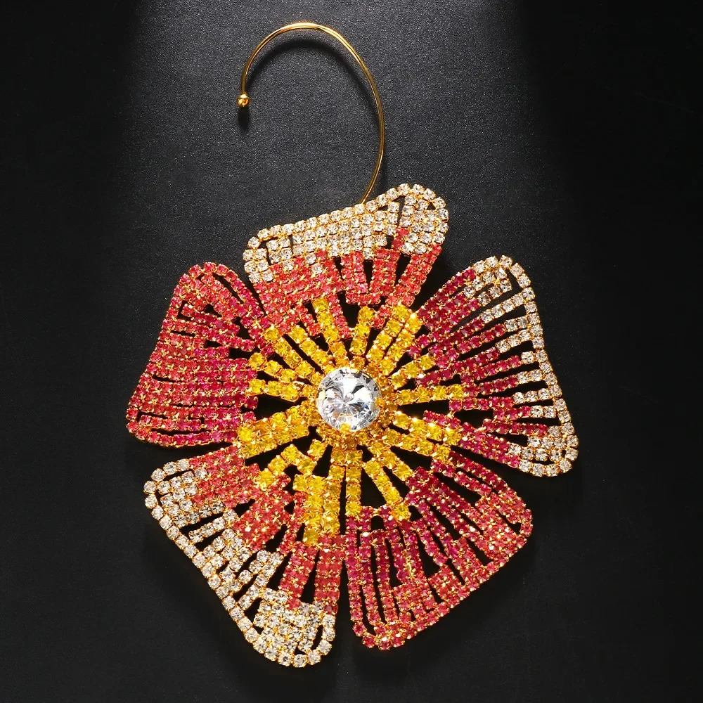 Exquisite Big Flower Earrings Dangle for Women Exaggerated Rhinestone Earrings Drop Wedding Jewelry Performance Show 250515