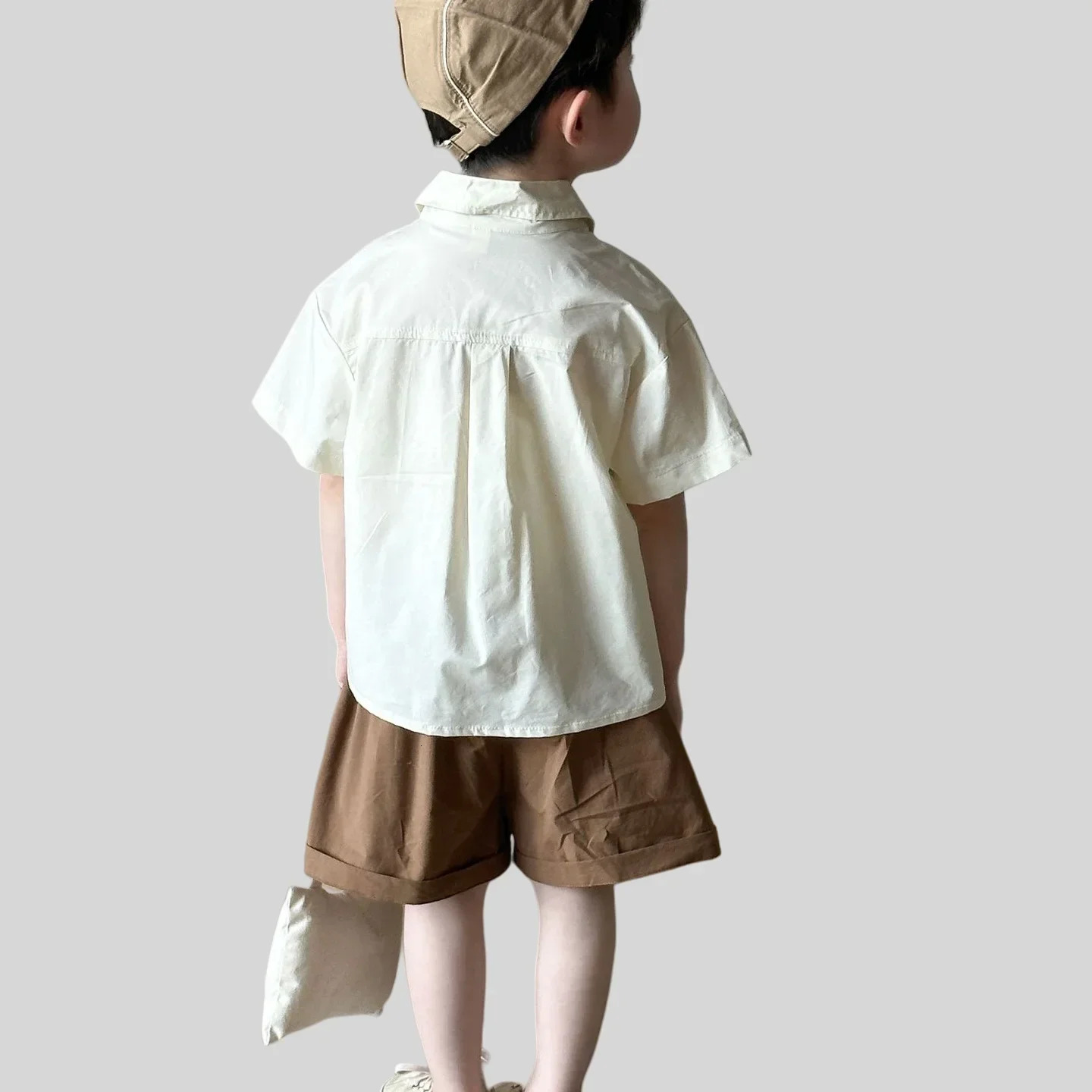Summer Kids Cotton Clothing - Girls Sleeveless Love Print Top Brown Ankle Pants Boys Solid Shirt Shorts Sibling Set 250515