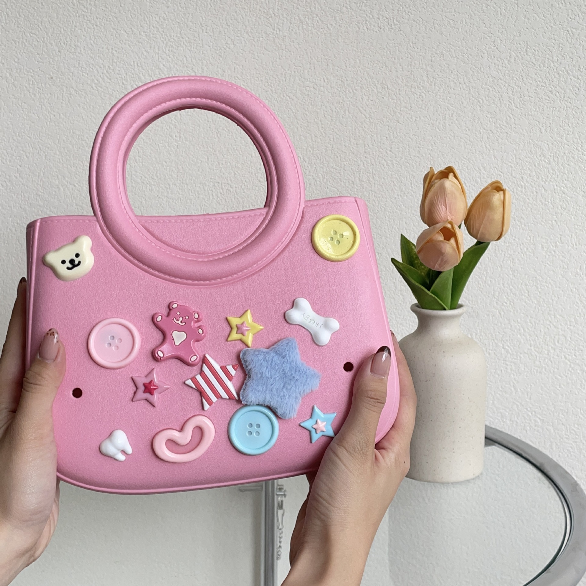 Bb003eva New Solid Color DIY Waterproof Storage Beach Bag Fashionable Hollow Travel Handbag Full