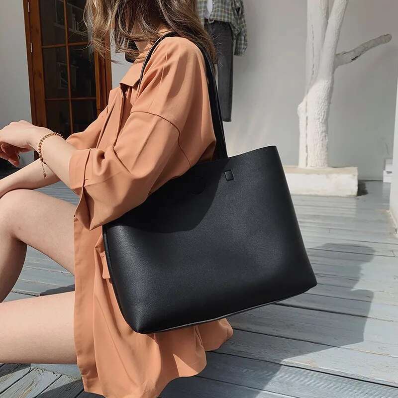 Women's PU Leather Tote Large Capacity Versatile Handbag Crossbody For Simple Shoulder Messenger Bag