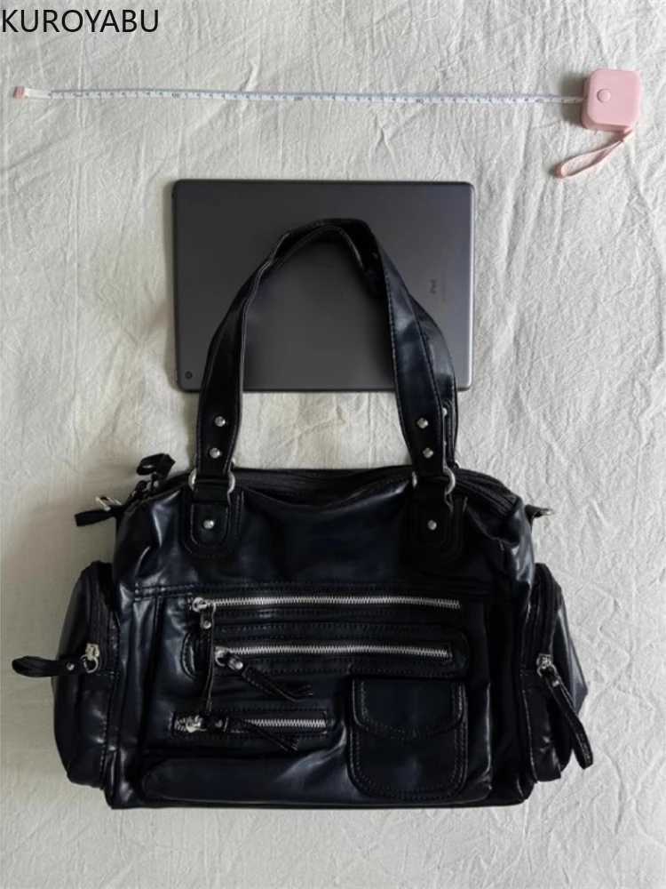Tote Bag Motorcycle Bag Soft PU Leather Large Capacity Shoder Bags Wen Y2K Punk Zipper Pocket Fi Crossbody Bag Z250516