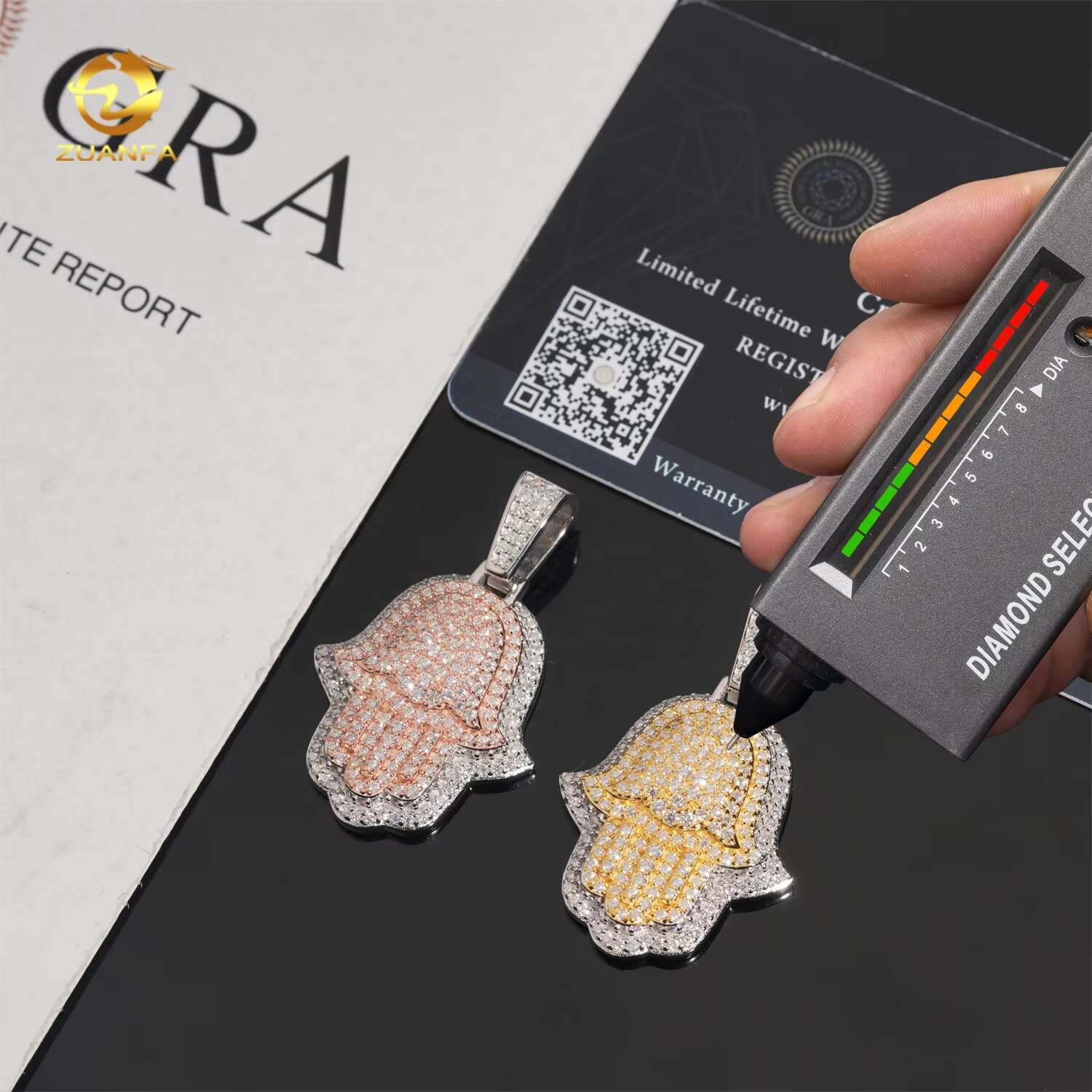 Bling Diamond Hip Hop Jewelry Iced Out Two Tones Vvs Moissanite Custom Hamsa Hand Pendant