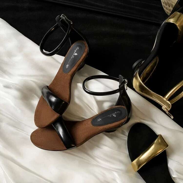 2025 New Suede Female Open Toe Black Leather Soft Flat Shoes Ladies Casual Cover Heel Party Sandals