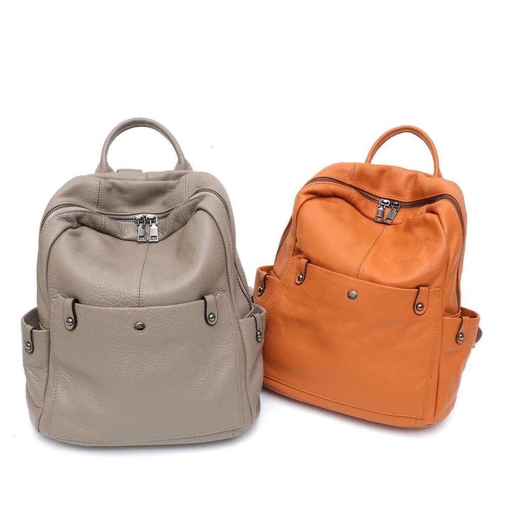 Soft Genuine Cowhide Daily Backpack Women Men Spacious Multi Pockets Fashion Casual Versatile Knapsack Travel Business College