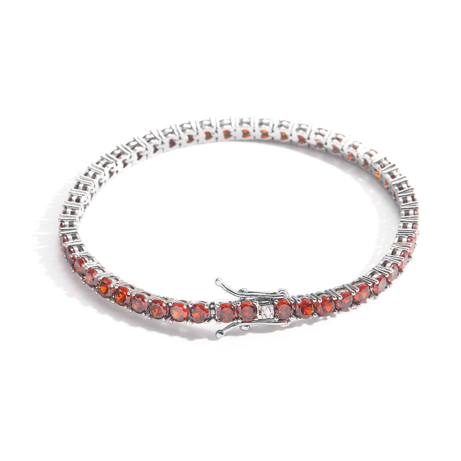 4mm Bling Red Tennis Chain Bracelet Iced Out Cubic Zirconia Single Row Cz Stoness Hip Hop Bracelets Fashion Versatile Wolf Tide Rapper Streetwear Jewe