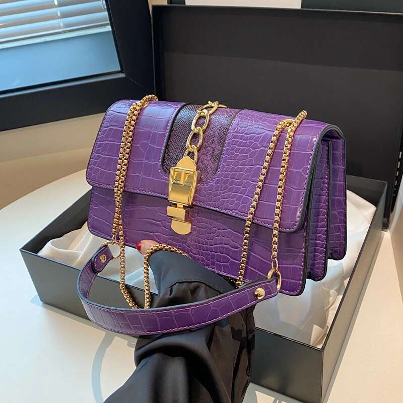 New Chain Messenger Bag Women Fashion Shoulder Handbag Small Purse Crocodile Pattern PU Leather Crossbody Bags