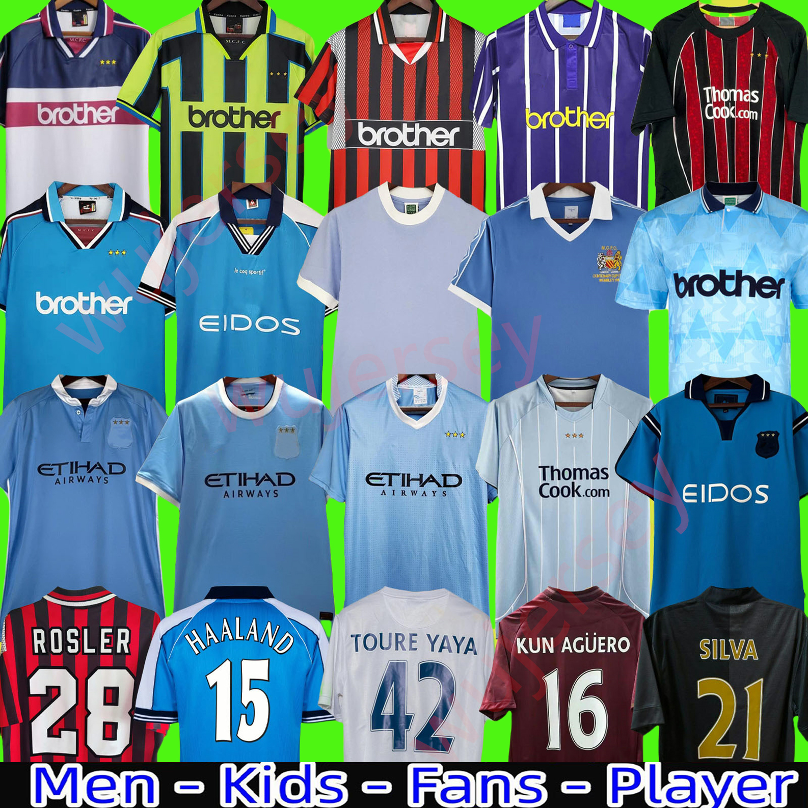 Retro Man City Soccer Jerseys 72 98 99 00 11 12 1998 1999 2000 2011 2012 16 Haaland EIDOS Gallagher WEAH Tevez Kun Aguero Dzeko Kompany Vintage Shirts Classic