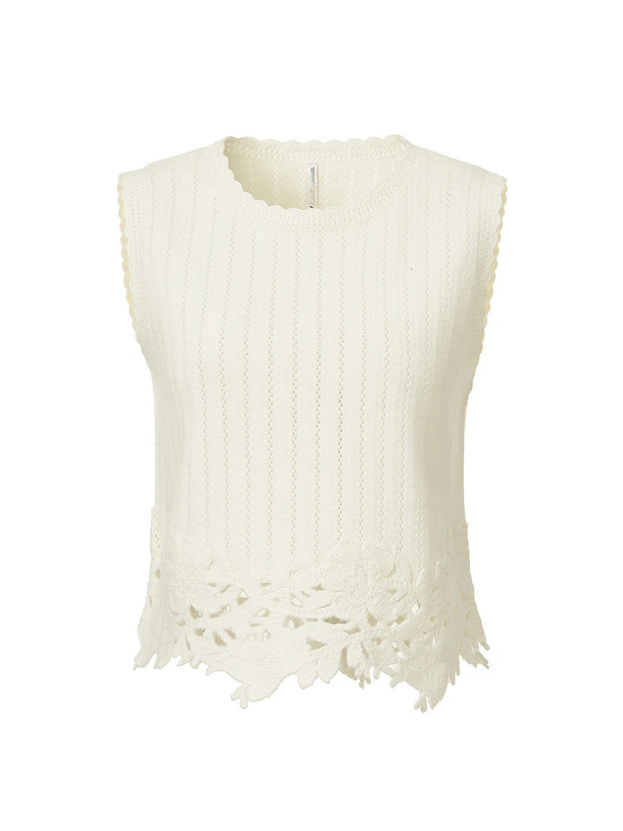 French style hand embroidered hem knitted vest for spring and summer 2025 womens sleeveless top 250506