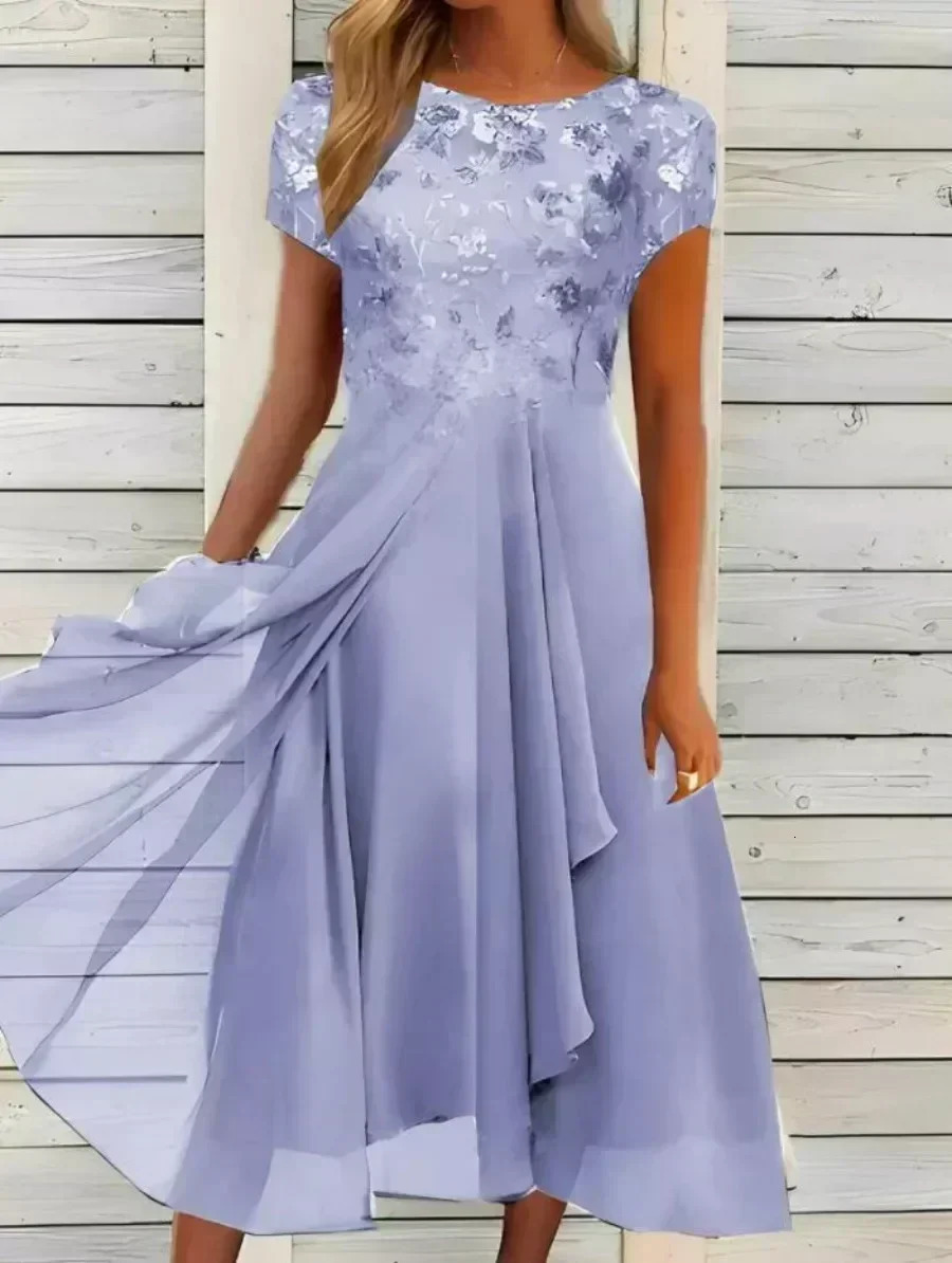 2025 Womens Lace Dress for Party Elegant Bride Wedding Dress Plus Size Jewel Neck Knee Length Chiffon Lace Long Party Dress 250514