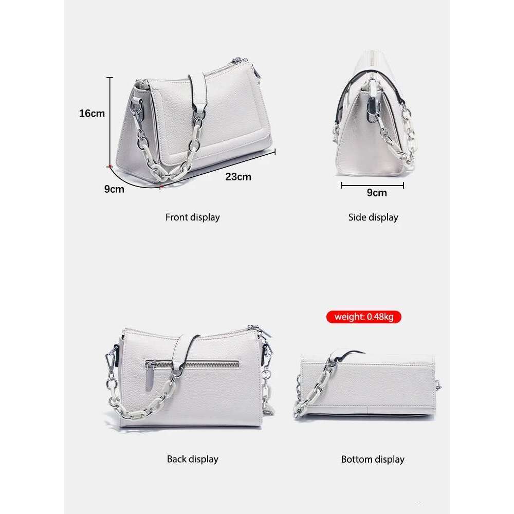 Zency 2024 New Fashion Acrylic Chain Handbags Soft Leather Top-Handle For Women Small Underarm Bag White Crossbody