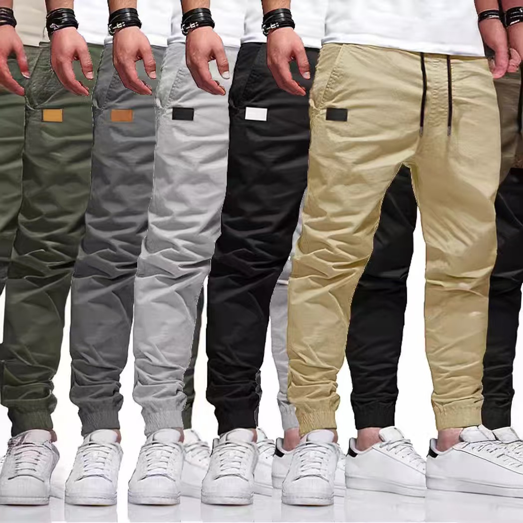 Men's Cotton Straight Utility Drawstring Cuffed Pants.