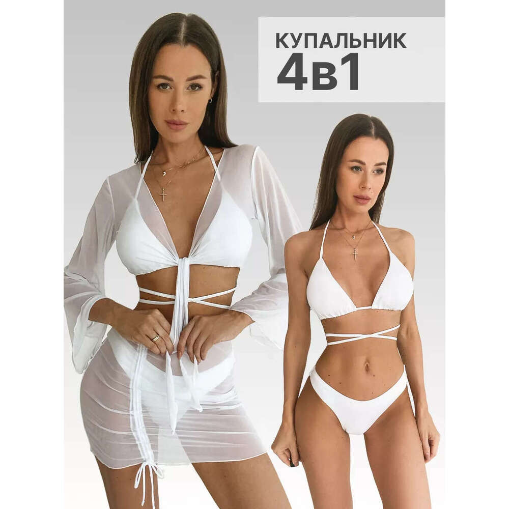 Wholesale swimwear for women in Europe America, three piece swimsuit set, solid color bikini factory, 2025 new style, chic and elegant clothing