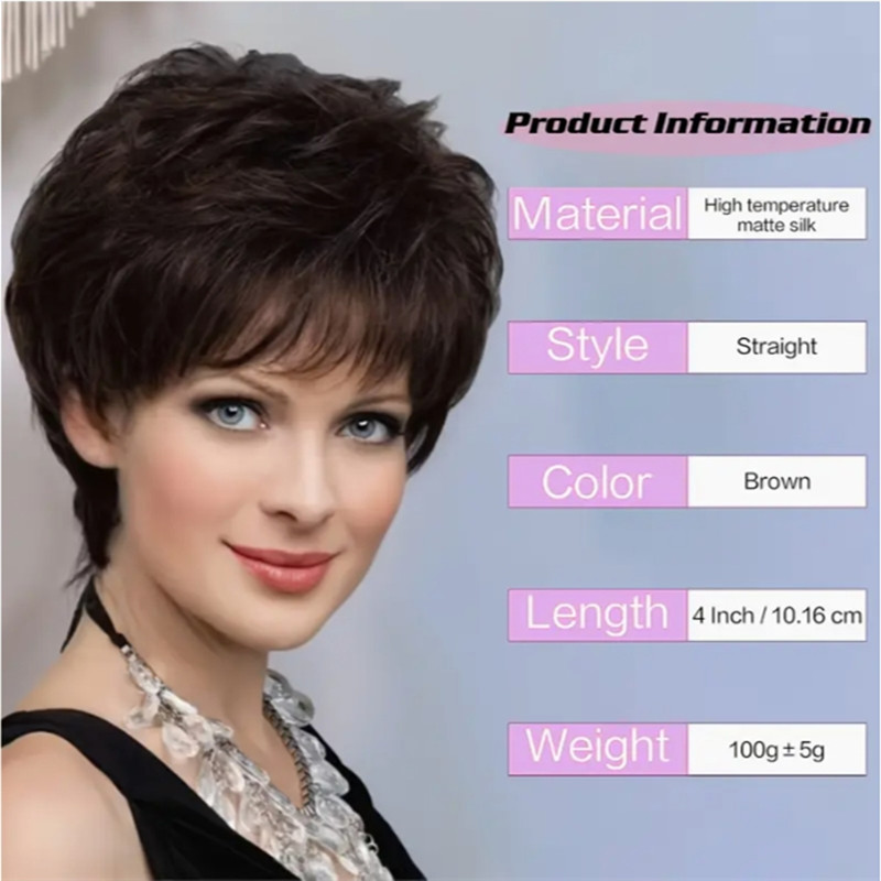 Thermal Fibre 4-Inch Stylish Pixie Bob Wig Natural Looking Short Browns with Layers