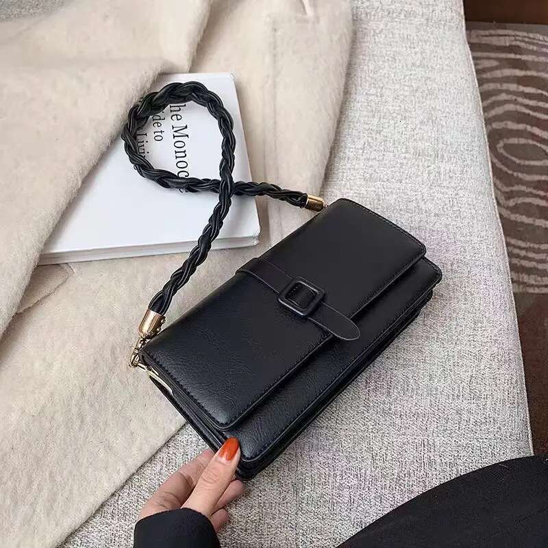 Ladies' Trendy High-End Fashion Crossbody Handbag, Niche Single Shoulder Square Mobile Phone Bag, Small Leather Bag