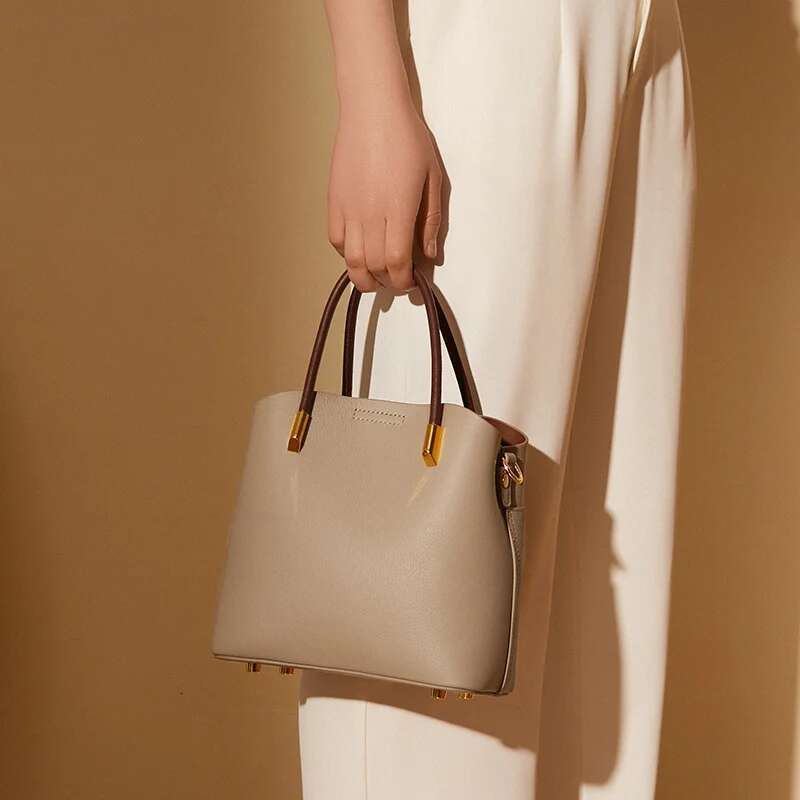 Genuine Leather Women's Bucket Bags Top Designer Women Handbag Cowhide Two Shoulder Strap Crossbody Bag