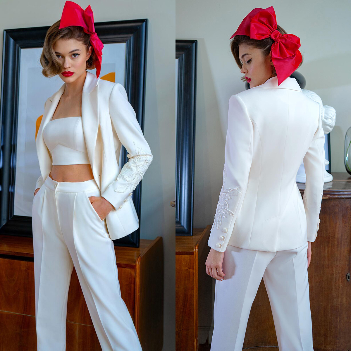 Women's Suit Prom Dresses Elegant Jacket Pants For Female Set 3 Pieces Long Sleeves Evening Party Suits Customized