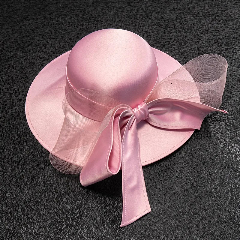 Women Chruch Satin Fedora Hat Women Elegant Wedding Fascinator Bow Party Chapeau Femme Vintage Chapeu marca de luxo 250514