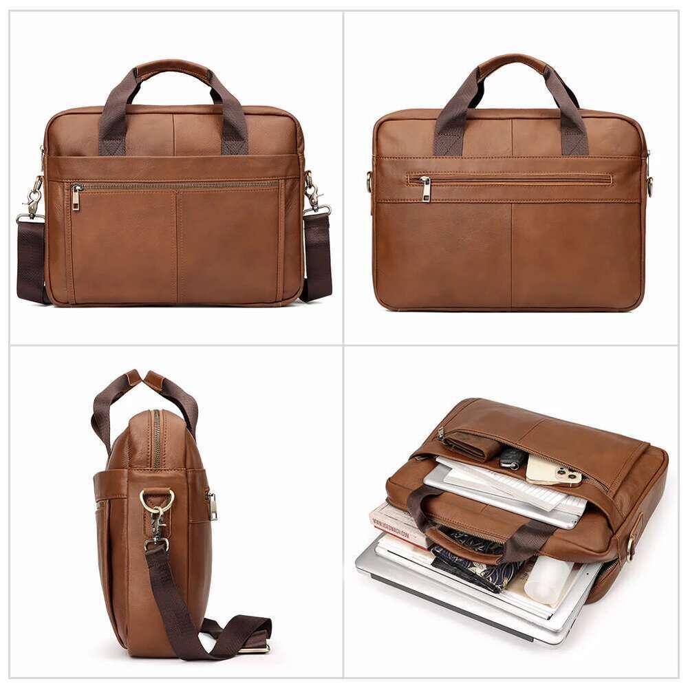 HUMERPAUL Briefcase Men Genuine Leather Shoulder Messenger Bags Business Computer For Work Travel Male Totes Bag Quality