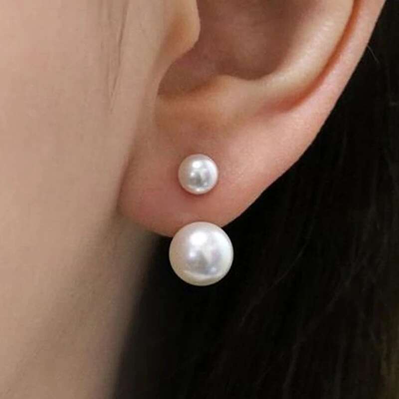 Huitan Double Imitation Pearl Earrings For Women Creative Design Fashion Versatile Female Earring Daily Wear Temperament Jewelry