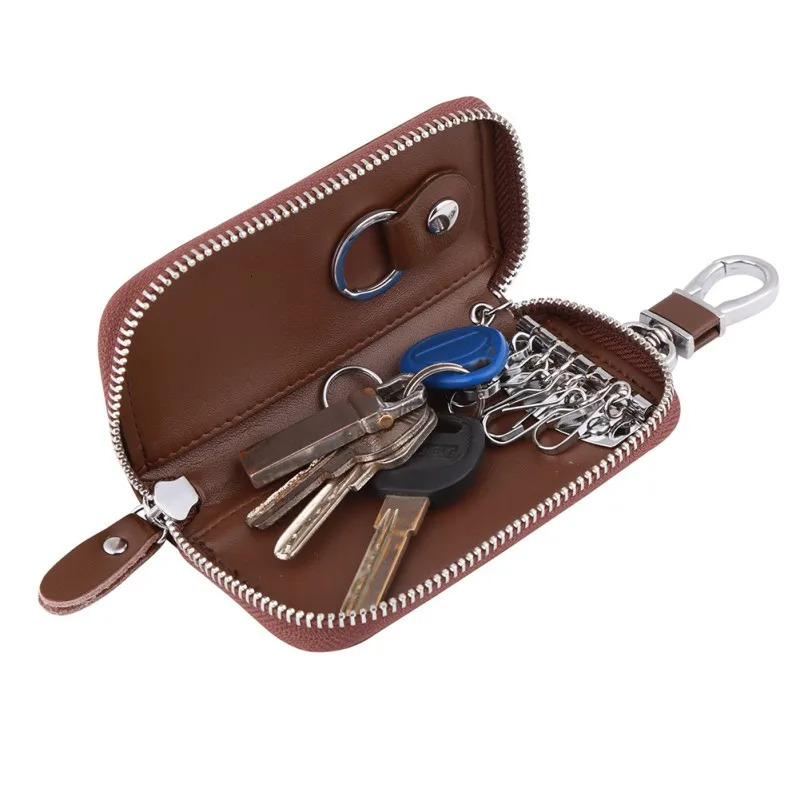 Vintage Genuine Leather Wallet Men Key Holder Housekeeper Keys Organizer Women Multifunction Covers Zipper Key Case Bag 250515