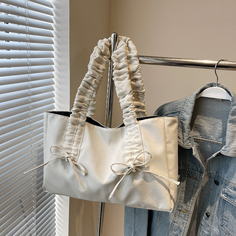 Free Delivery Designer Bag Wrinkled Bow For Women 2025 Trendy Korean Tote Large Capacity Canvas Beauty Women's Bag Luxury Bag