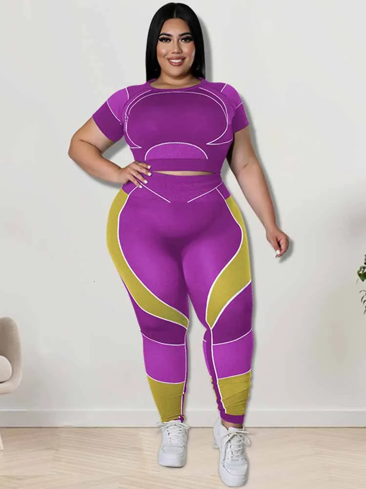 Women Tracksuit 2 Piece Set Plus Size Pants Suit Casual Slimming Leggings Summer Sets Womens Outfits Wholesale Bulk Drop 250514